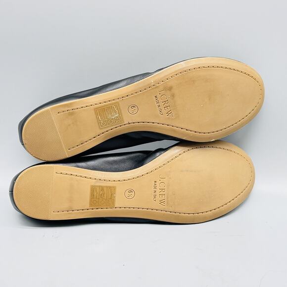 J Crew Shoes Womens 6.5 Black Leather Ballet Flats Italy Cece Comfort Slip On - Picture 10 of 14
